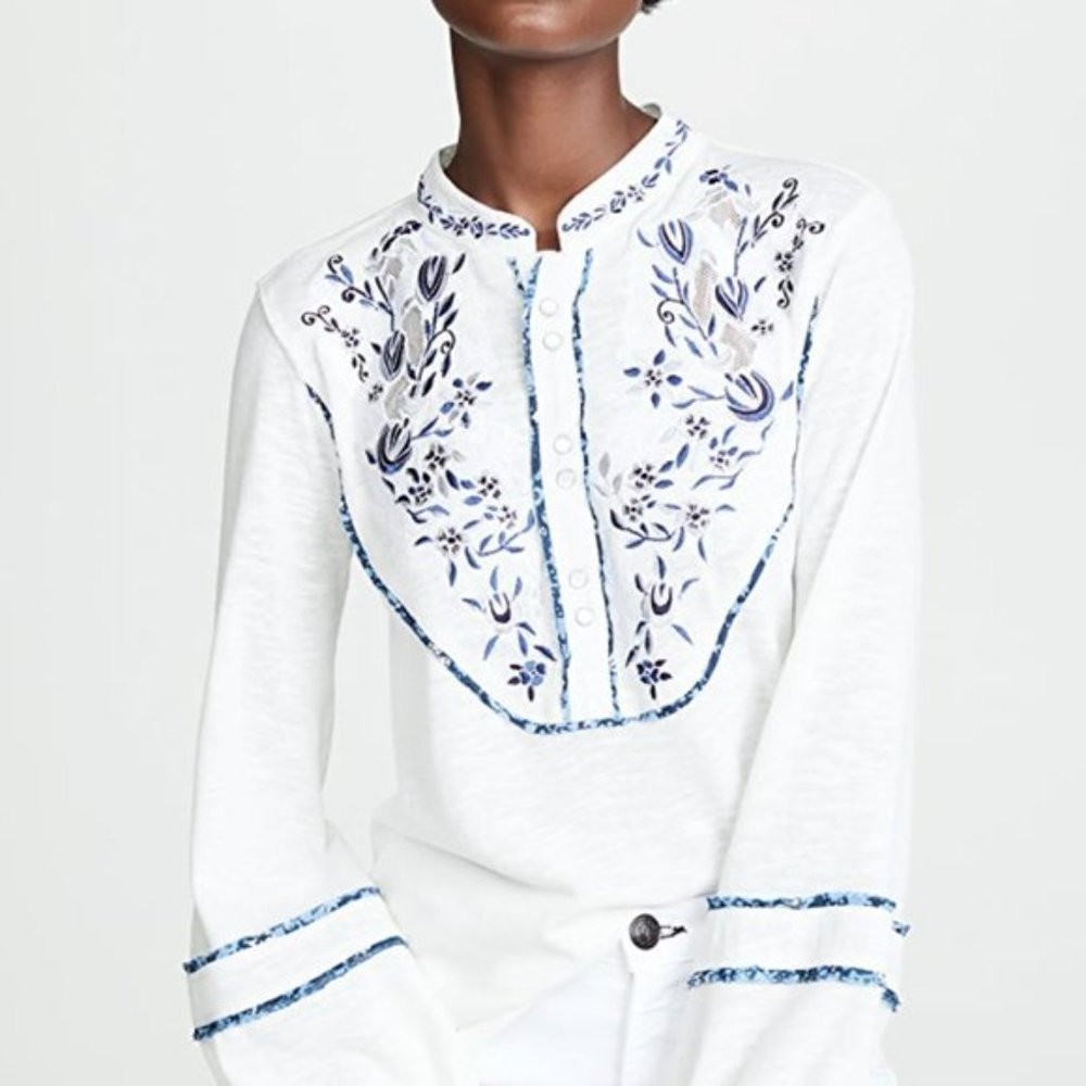 Free People Long Sleeve Shirt “Sundance Kid” Western Henley Size XS